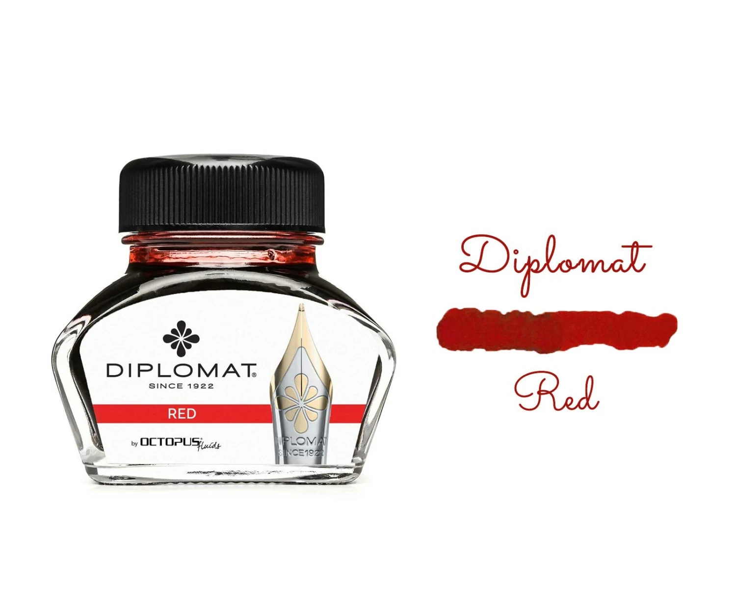 Diplomat Octopus Fountain Pen Ink Bottle, 30ml, Red 1 Diplomat Octopus Fountain Pen Ink Bottle, 30ml, Red