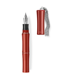 Tibaldi Bambo Lipstick Red Resin Fountain Pen, Sterling Silver Tassel, Fine Nib