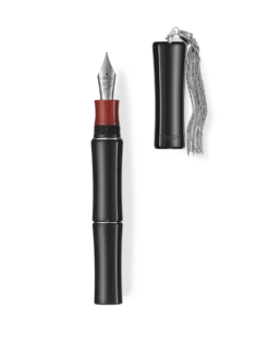 Tibaldi Bamboo Rich Black Resin Fountain Pen, Sterling Silver Tassel, Medium Nib