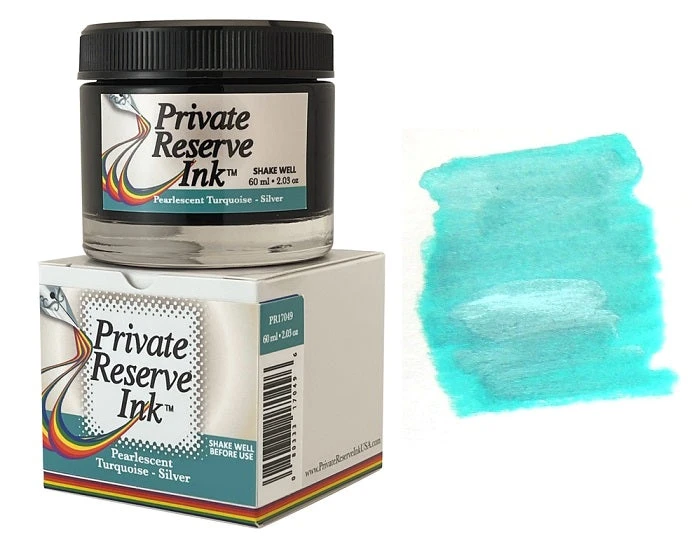 Private Reserve Pearlescent Fountain Pen Ink Bottle, 60ml, Turquoise Silver 1 Private Reserve Pearlescent Fountain Pen Ink Bottle, 60ml, Turquoise Silver